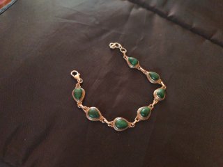 Pulsera Plata y Piedra de lágrimas Malaquita