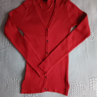 Chaqueta de punto canalé roja
