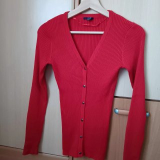 Chaqueta de punto canalé roja