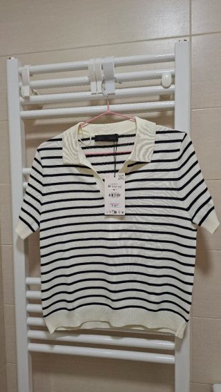 Polo Zara Rayas Blanco y Negro Talla M