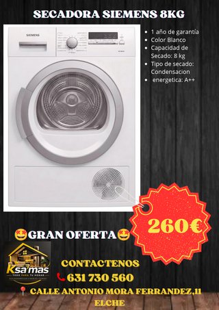 Secadora Siemens 8kg Blanca