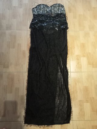 Vestido negro largo lentejuelas M