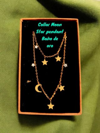 Collar baño de oro con luna y estrellas