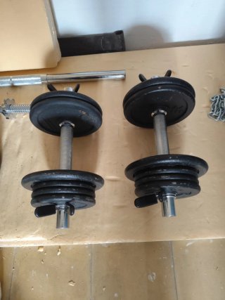 Banco de Pesas Plegable Domyos con barras, discos