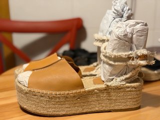 Sandalias Zara Piel Esparto Marrones Talla 41