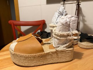 Sandalias Zara Piel Esparto Marrones Talla 41