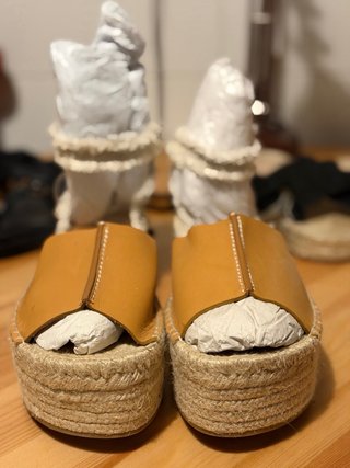 Sandalias Zara Piel Esparto Marrones Talla 41