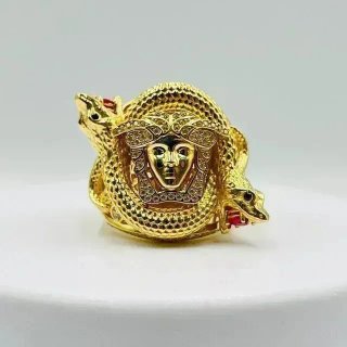 Anillo Medusa Serpientes Circonitas Doradas