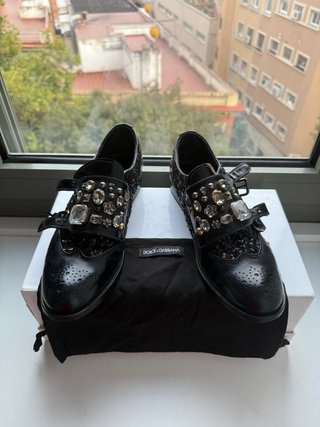 D&G 100% piel pedrería Negro Mocasines T.40 (7)