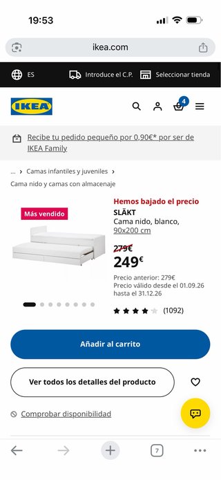 Cama nido blanca IKEA SLÄKT 90x200