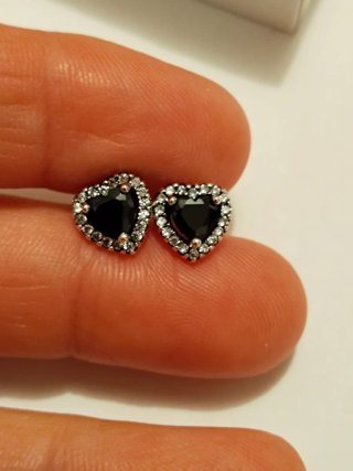 Pendientes Pandora Corazón Negro y Plata
