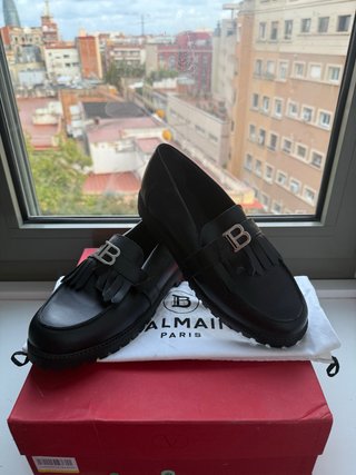 Balmain 100% piel Negro Mocasines flecos T.41 (7)