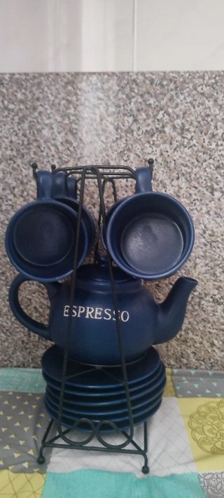 Juego de Café Azul con Soporte