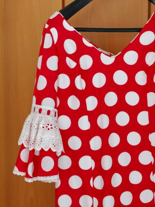 Traje Flamenca Rojo Lunares Blancos