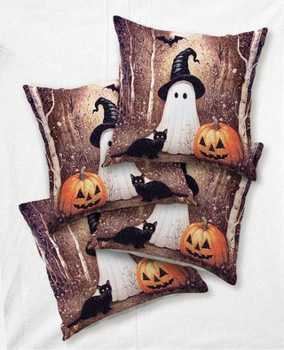 Set 4 fodere gobelin halloween fantasmino e gato