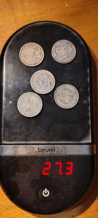 5 Monedas de plata 1 Chelín Reina Victoria. UK