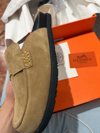 Mocasines Hermes Beige/Negro Ante