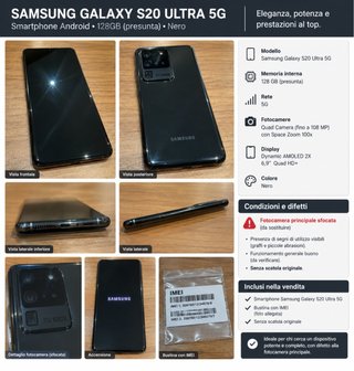 Samsung S20 Ultra 5G 128GB Nero