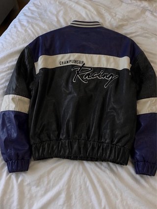 Chaqueta bomber racing negra y azul