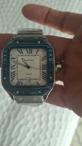 Reloj Cartier/ estilo Santos Cuarzo Azul