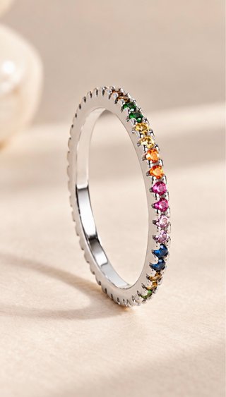 Anillo de plata con piedras de colores Talla 12