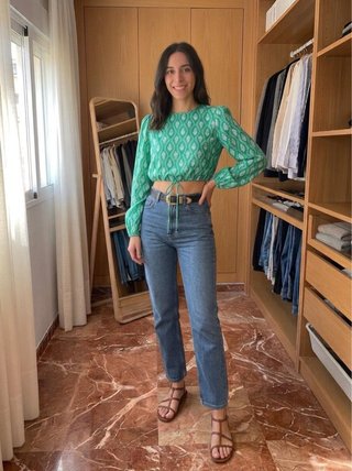 Blusa Estampada Zara Verde Talla S