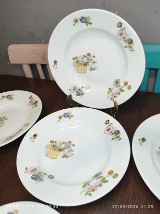 LIMOGES 8 Platos Llanos Vintage Porcelana