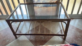 Mesa de terraza bambú y cristal