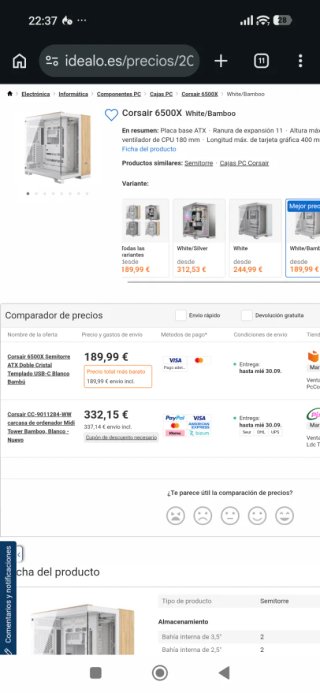 Torre ATX Corsair 6500x Bambú Nueva