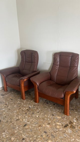 Set de 2 Butacas vintage de Piel Marrón