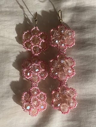 Pendientes Largos de Cuentas Rosas
