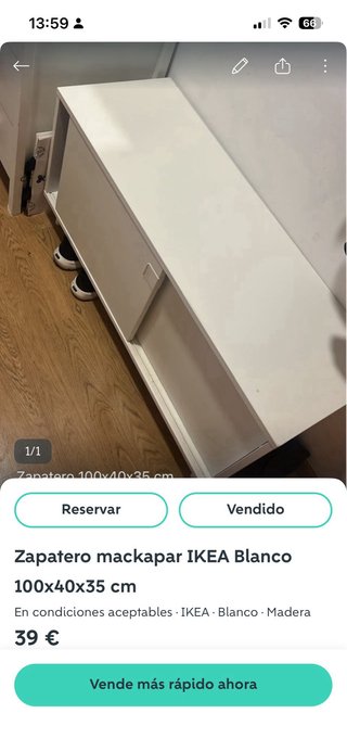 Zapatero mackapar IKEA Blanco 100x40x35 cm