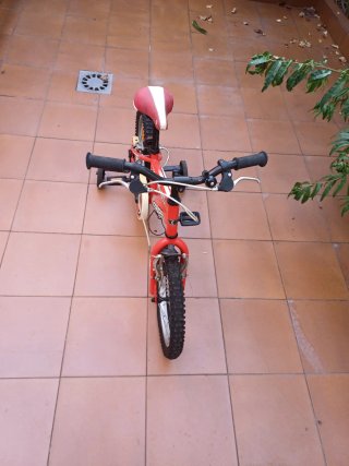 Bicicleta infantil roja con ruedines