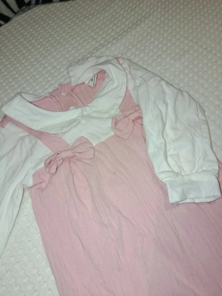 Mono bebé rosa y blanco 9-12 meses