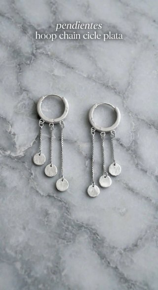 Pendientes aro cadena discos plata