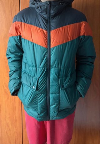 Cazadora acolchada hombre verde y naranja