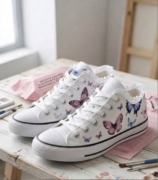 Scarpe tela bianche con farfalle