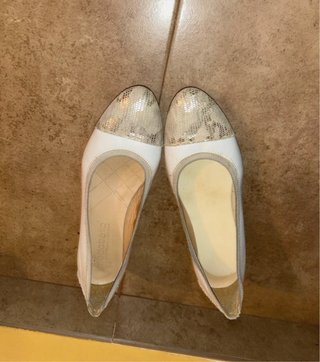 Bailarinas Modabella Tacón Plateadas Blancas