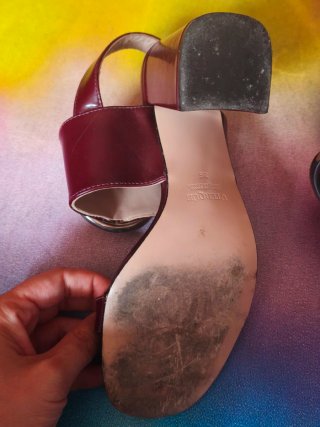 Sandalias Uterqüe Burdeos Piel T 36 Tacón Ancho