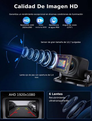 VTOPEK Cámara Trasera AHD 1080P OEM 170° 12-24V