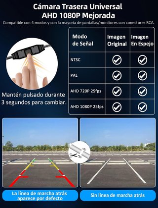 VTOPEK Cámara Trasera AHD 1080P OEM 170° 12-24V