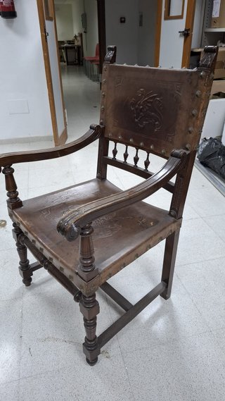 6 Sillones Fraileros Madera y Cuero Marrón