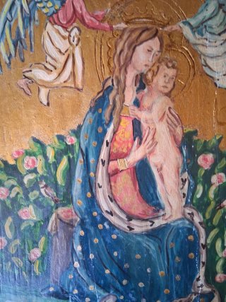 Dipinto sacro su legno antico 34x21 cm