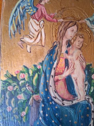 Dipinto sacro su legno antico 34x21 cm