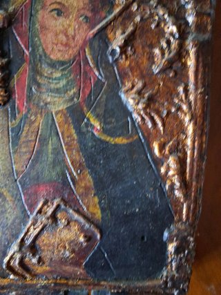 Dipinto Madonna con bassorilievi dorati