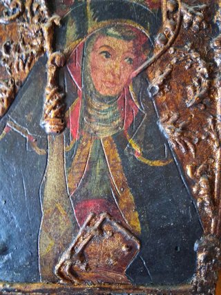 Dipinto Madonna con bassorilievi dorati