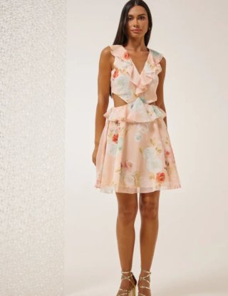 Vestido Corto Rosa Floral Talla S