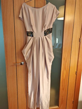 Vestido largo Amaya champagne lentejuelas