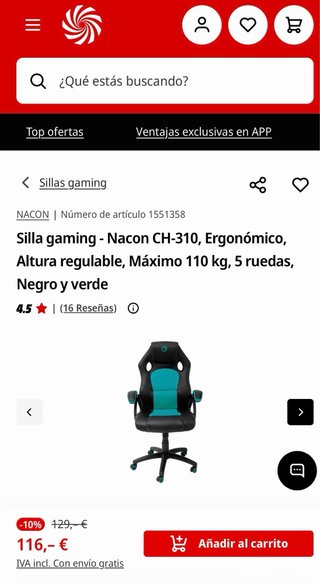 Silla Gaming NACON PCCH-310 Negra/Turquesa
