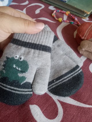 Guanti da bambino grigi con dinosauro